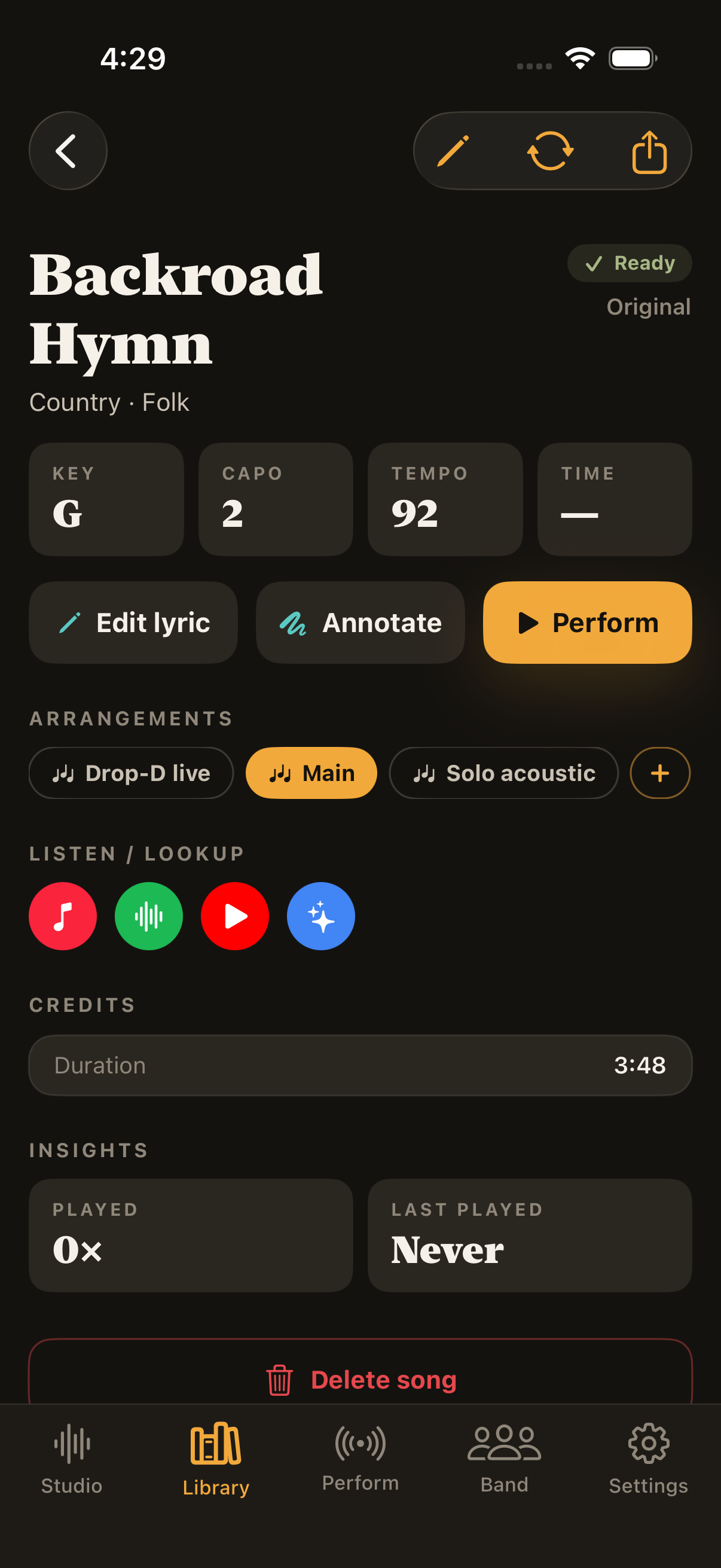 MusicianOS — Song detail