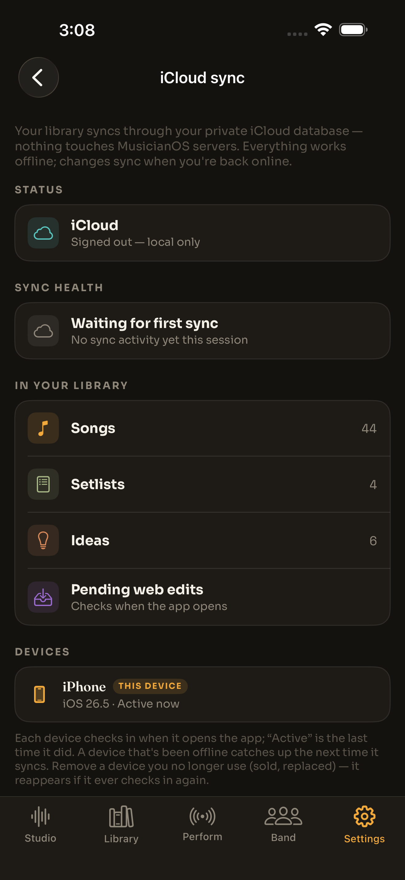 Settings — Pending web edits