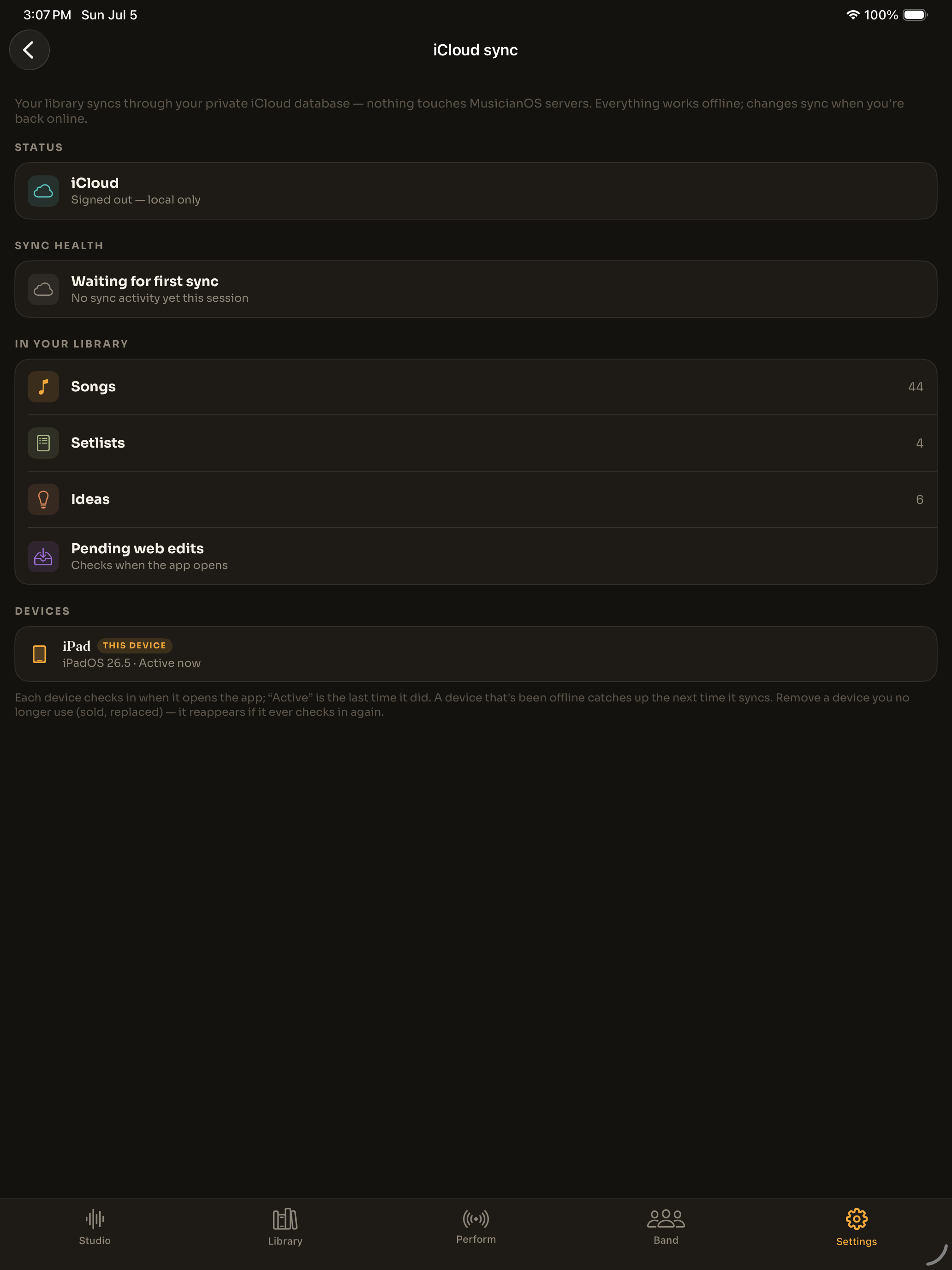 MusicianOS Pro+ — Pending web edits on iPad