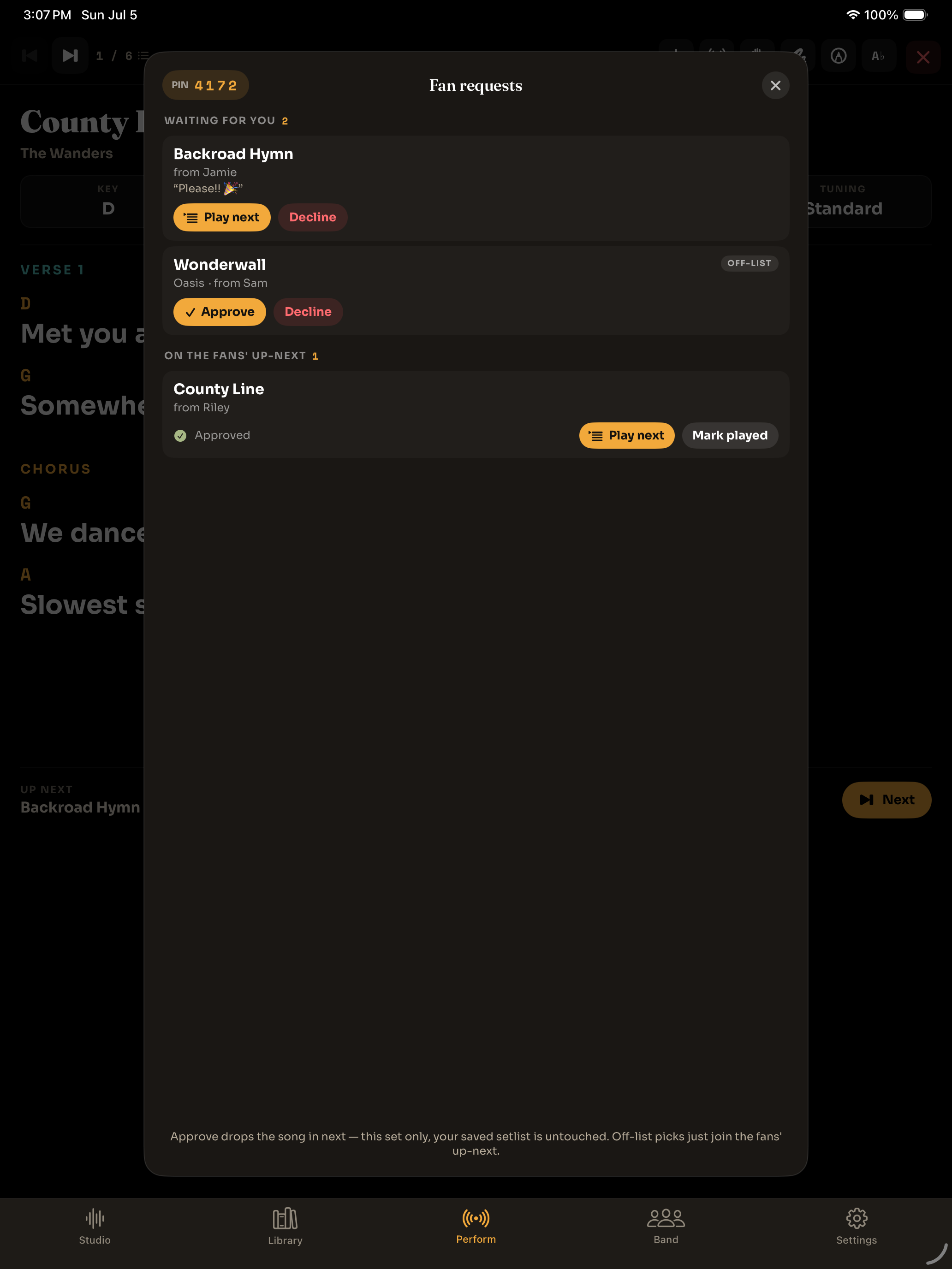 MusicianOS Pro+ — Live Show Mode on iPad